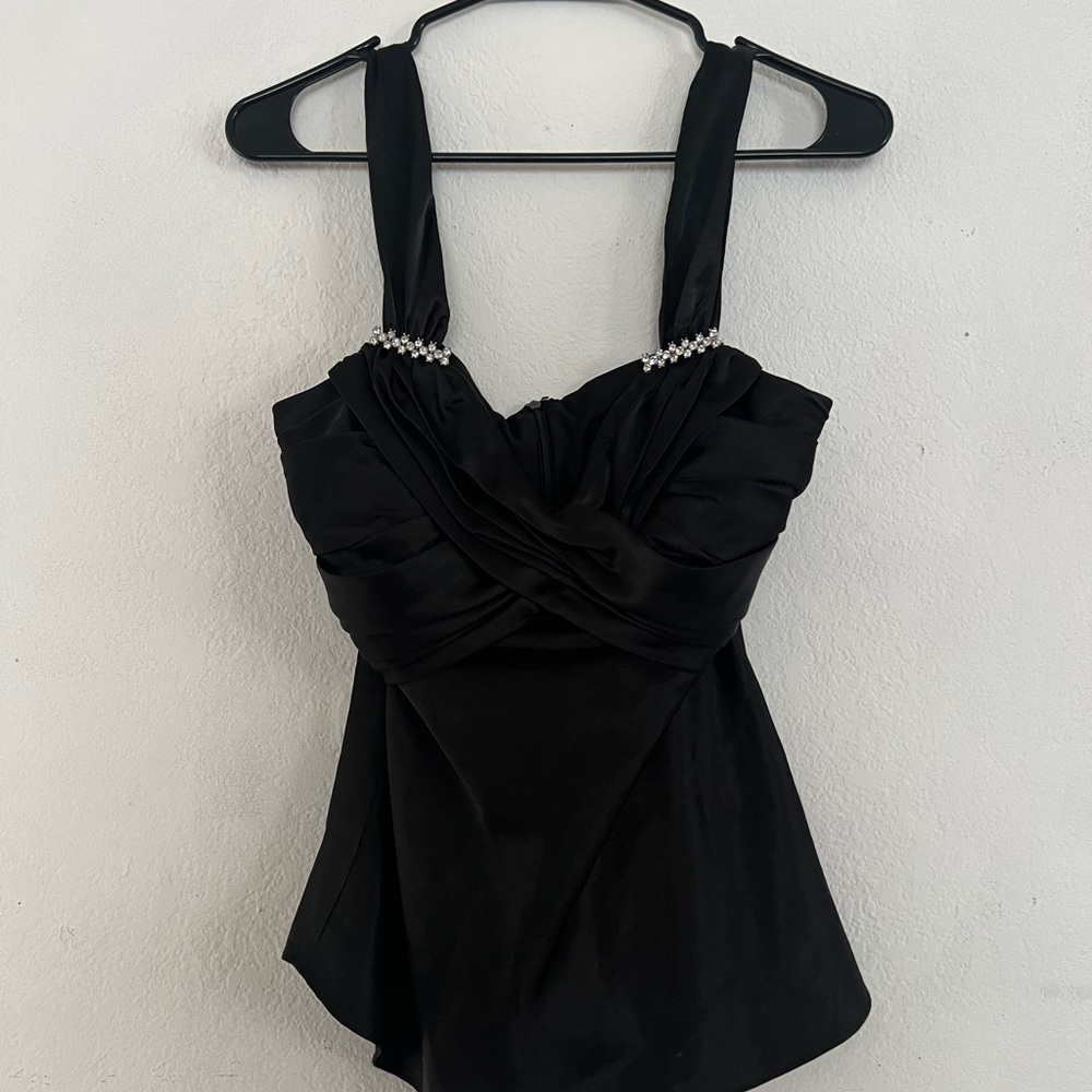 Night Way Collections Black Sleeveless Top with Rhinestone Accent